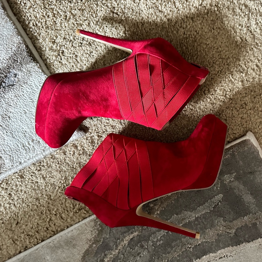 Red Nubuck ankle boots. Never worn!